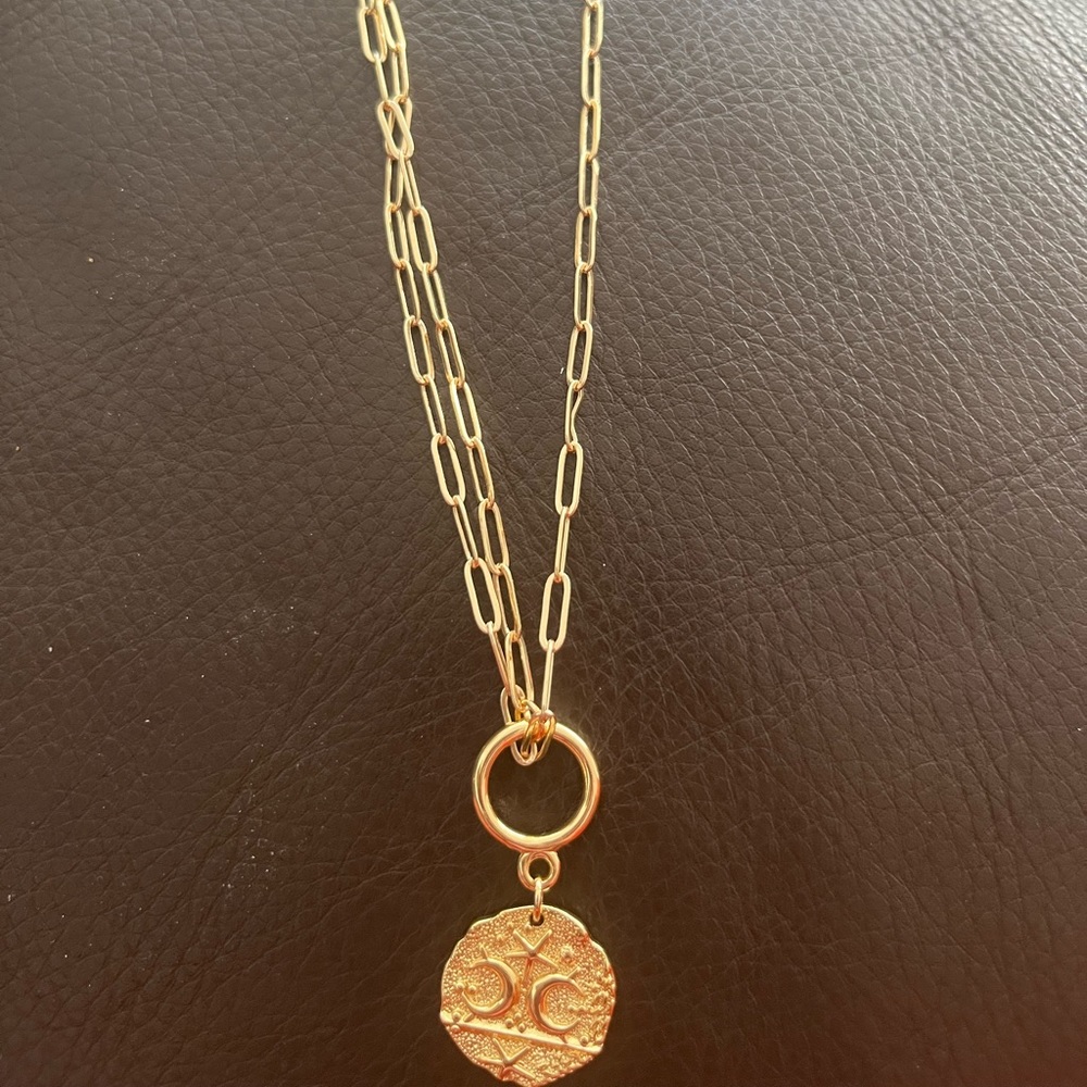 Moon and star medallion layering jewelry 20 inches. New